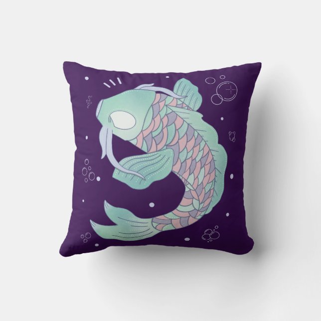 Pastel Koi Fish | Whimsical Folk Art Underwater Throw Pillow (Back)