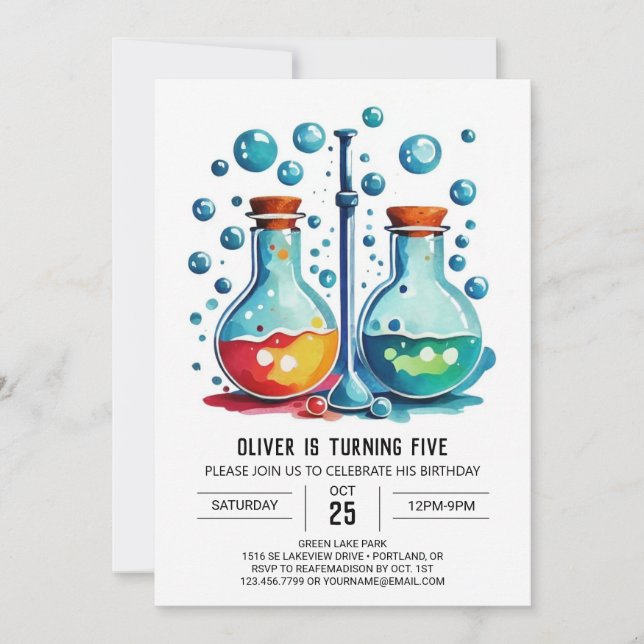 Pastel Laboratory Potion Scientist Birthday Invitation (Front)