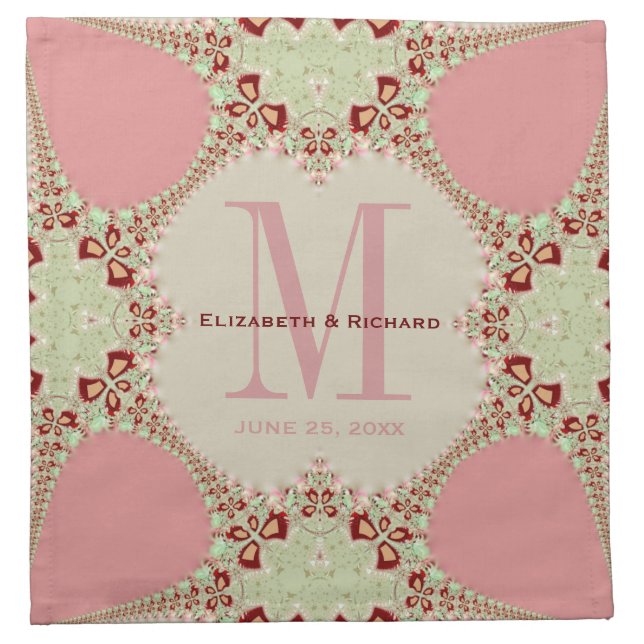 Pastel Lacy Fractals Monogram Wedding Napkin (Front)