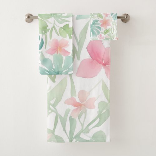 Pastel Large Print Tropical Flower Pattern Bath Towel Set