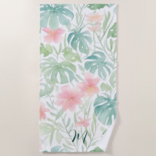 Pastel Large Print Tropical Flower Pattern Beach Towel