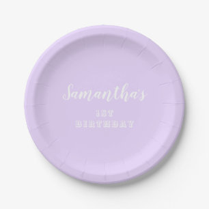 Pastel Lavender 1st Birthday Script Paper Plates