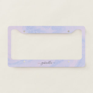 Pastel Lavender Abstract Liquid Ink Girly Name  License Plate Frame