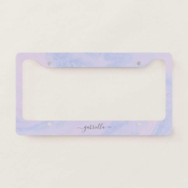 Pastel Lavender Abstract Liquid Ink Girly Name  License Plate Frame (Front)
