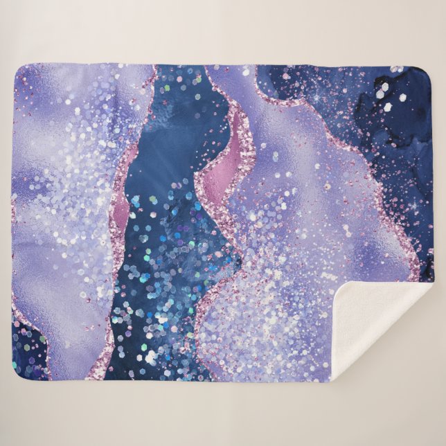 *~* Pastel LAVENDER Agate Holo GLITTER Ocean AP8 Sherpa Blanket (Front (Horizontal))