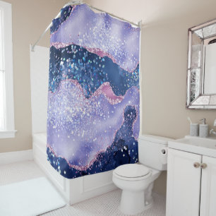 *~* Pastel LAVENDER Agate Holo GLITTER Ocean AP8 Shower Curtain