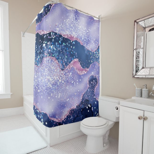 *~* Pastel LAVENDER Agate Holo GLITTER Ocean AP8 Shower Curtain (In Situ)