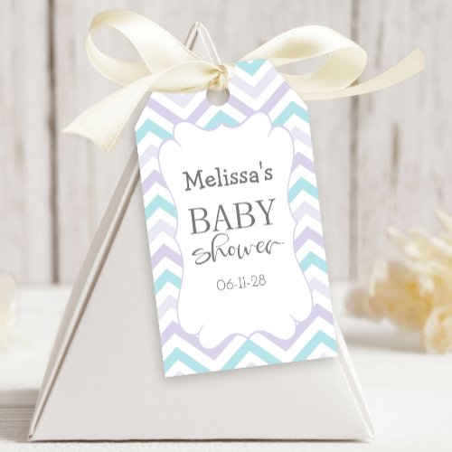 Pastel Lavender and Aqua Zig Zag Baby Gift Tags