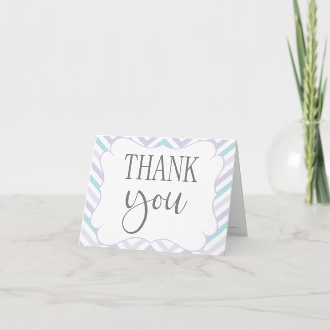Pastel Lavender and Aqua Zig Zag Baby Thank You Card (Front)