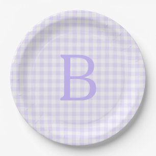 Pastel Lavender and White Gingham Monogram Paper Plates