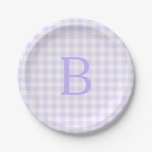 Pastel Lavender and White Gingham Monogrammed Paper Plates