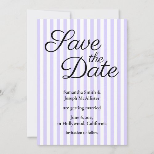 Pastel Lavender and White Stripe Save The Date