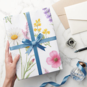 Pastel Lavender Blue Salmon Pink Wildflowers Wrapping Paper