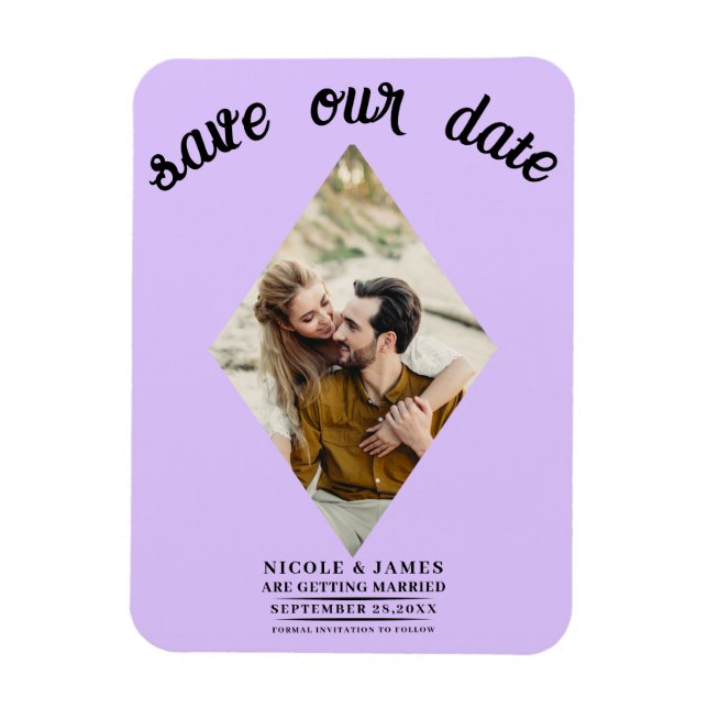Pastel Lavender Diamond Photo Save the Date Magnet (Vertical)