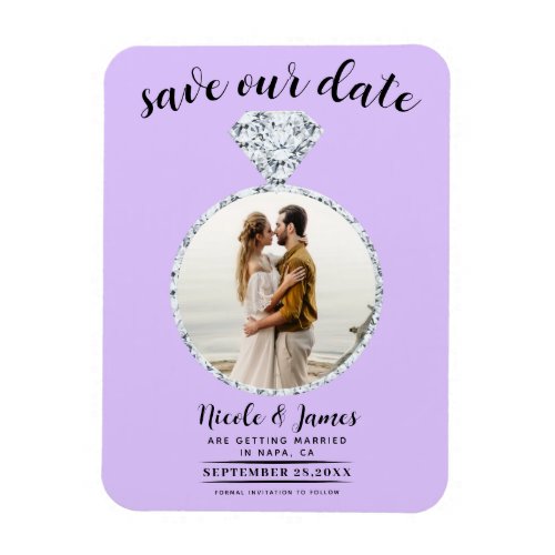 Pastel Lavender Diamond Ring Bling Save the Date Magnet