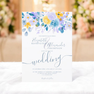 Pastel lavender gray orange floral winter wedding invitation