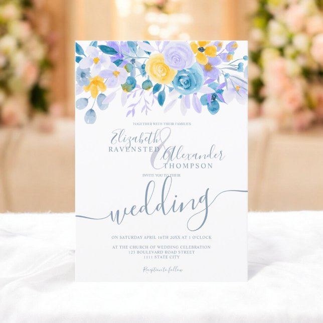 Pastel lavender gray orange floral winter wedding invitation (Pastel lavender gray orange floral winter wedding invitation)