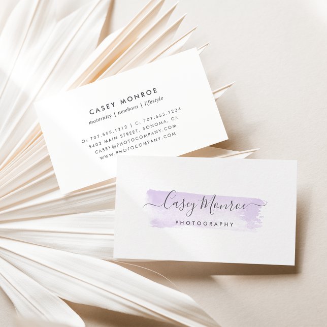 Pastel Lavender & Gray Watercolor Signature Script Business Card (Creator Uploaded)