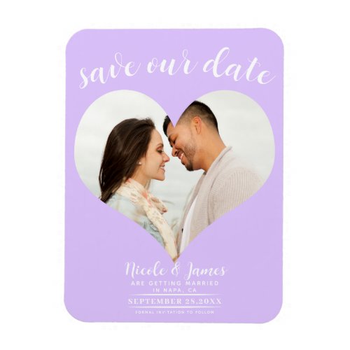 Pastel Lavender Heart Photo Wedding Save the Date Magnet