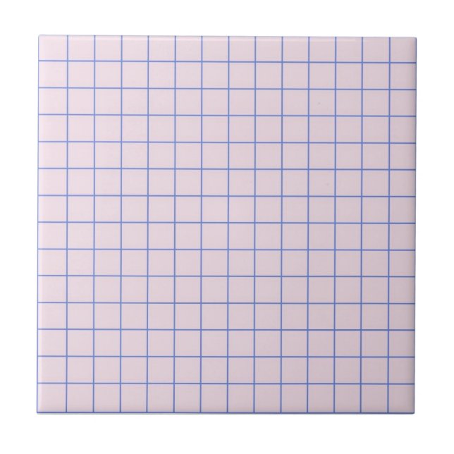 Pastel Lavender & Navy Blue Checkered Pattern Ceramic Tile (Front)