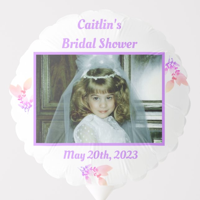 Pastel Lavender & Peach Floral Bridal Shower Photo Balloon (Front)