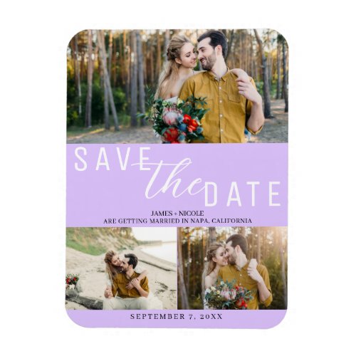 Pastel Lavender Save the Date Wedding 3 Photos Magnet