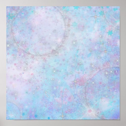 Pastel Lavender Sky with Stars Clouds and Planets Poster
