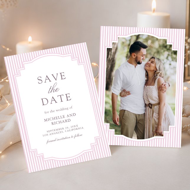 Pastel Lavender Striped Photo Wedding Save The Date (Creator Uploaded)