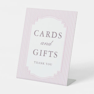 Pastel Lavender Striped Wedding Cards and Gifts Pedestal Sign