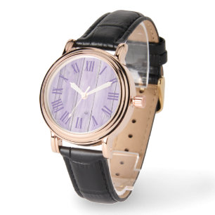 Pastel Lavender Wood Grain Bold Roman Numerals Watch