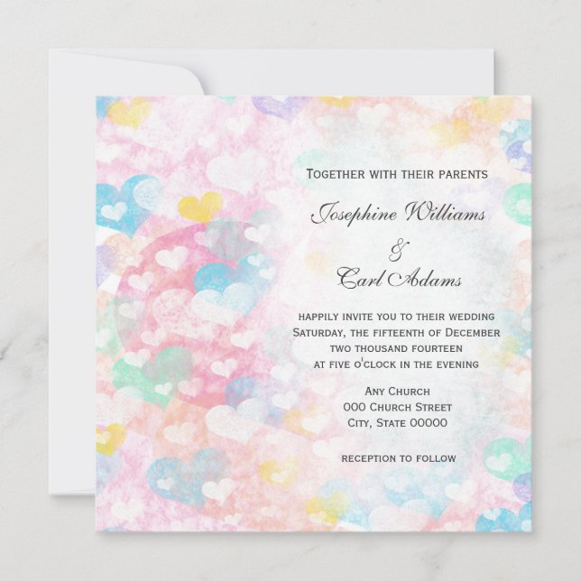 Pastel Layered Hearts Wedding Invites (Front)