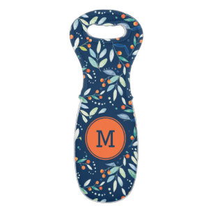 Pastel Leafs & Orange Berries Botanical Pattern Wine Bag