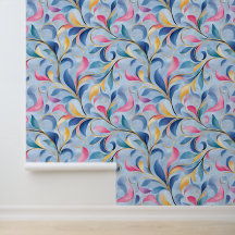 Pastel Leafy Floral Scroll Pattern