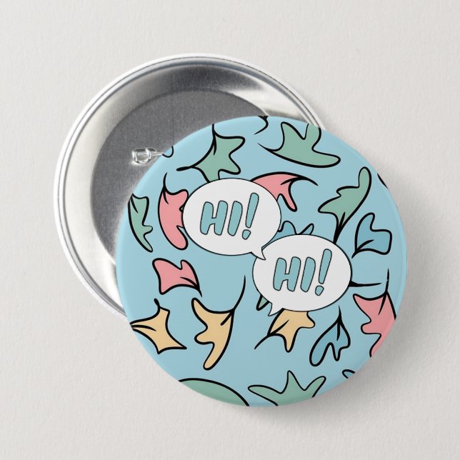 Pastel Leaves Blue Button (Front & Back)