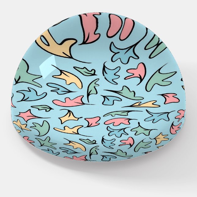 Pastel Leaves Blue Paperweight (Angled)