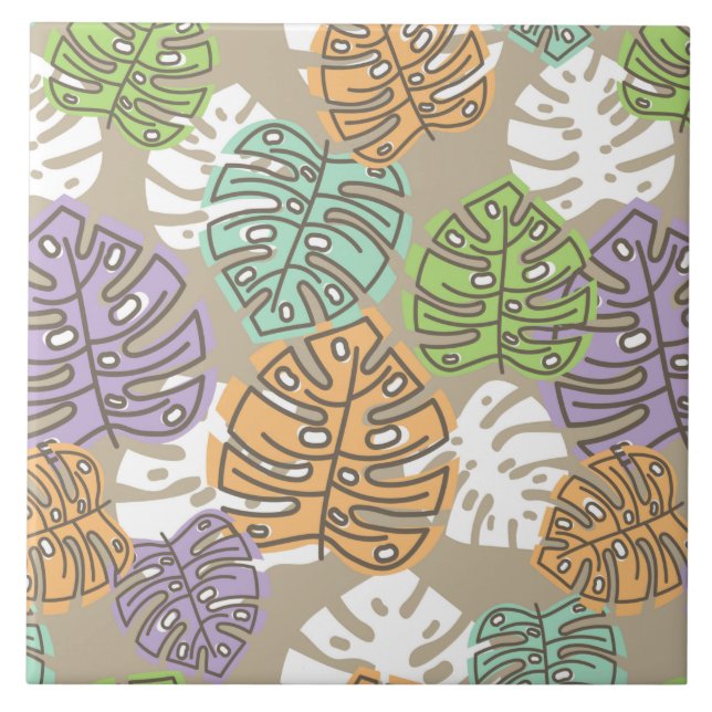 pastel leaves ceramic tile (Front)