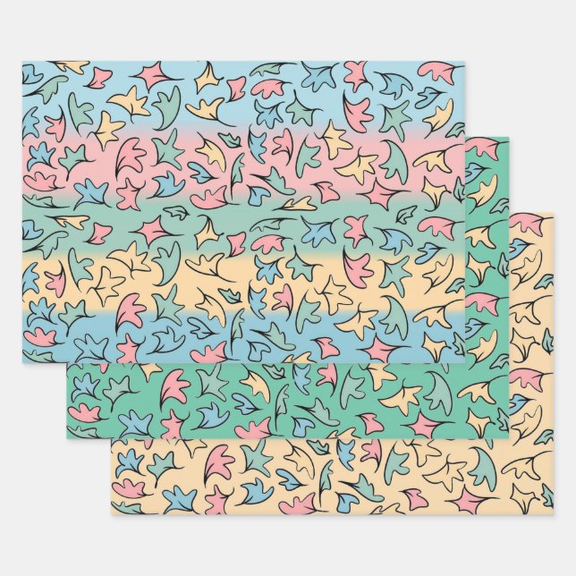 Pastel Leaves Collection 2 Wrapping Paper Sheets (Set)