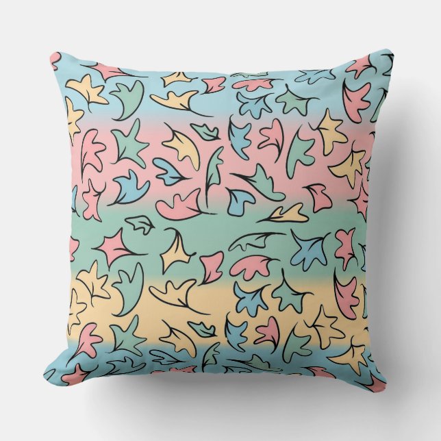 Pastel Leaves Colorful Throw Pillow (Front)
