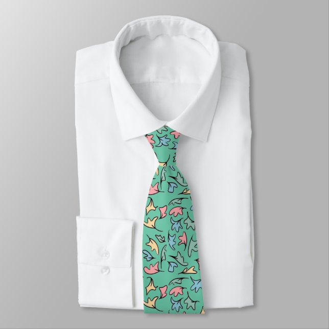 Pastel Leaves Green Neck Tie (Tied)
