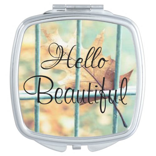Pastel Leaves Hello Beautiful Compact Mirror