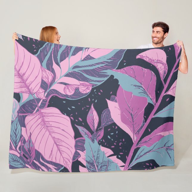 Pastel Leaves on Dark Background Fleece Blanket (In Situ)