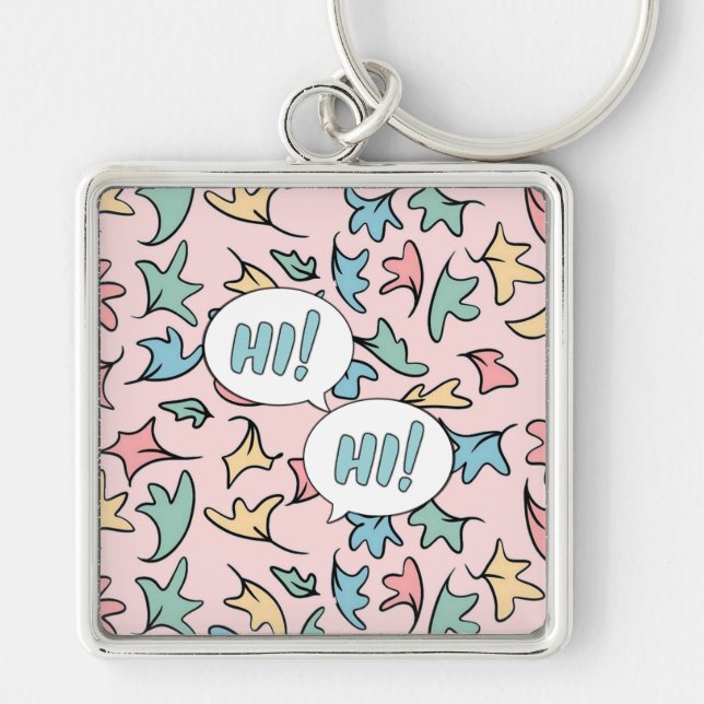 Pastel Leaves Pink Keychain (Front)