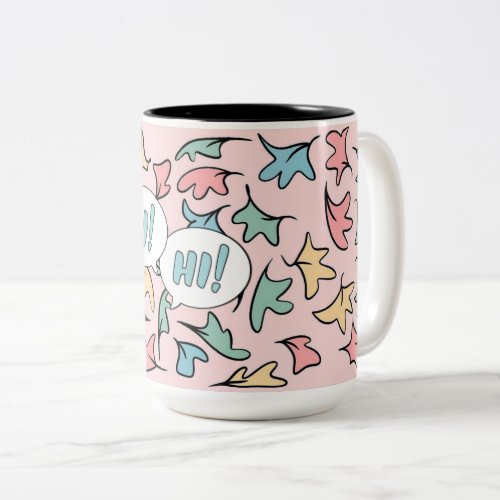 Pastel Leaves Pink Two_Tone Coffee Mug