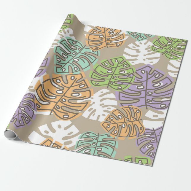 pastel leaves wrapping paper  (Unrolled)