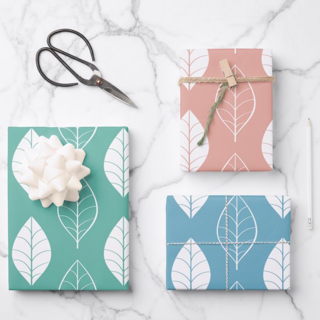 Pastel Leaves Wrapping Paper Set (Front)