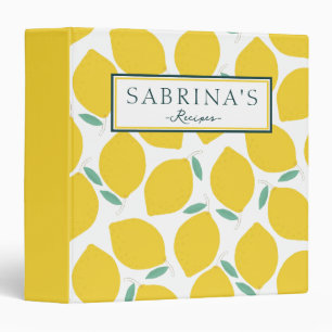 Pastel Lemon Citrus Pattern Summer Recipes 3 Ring Binder