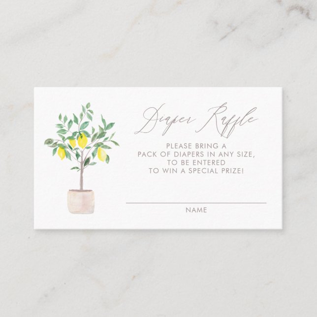 Pastel Lemon Tree Baby Shower Diaper Raffle Card (Front)