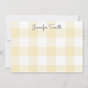 Pastel Lemon Yellow and White Gingham Check Note Card