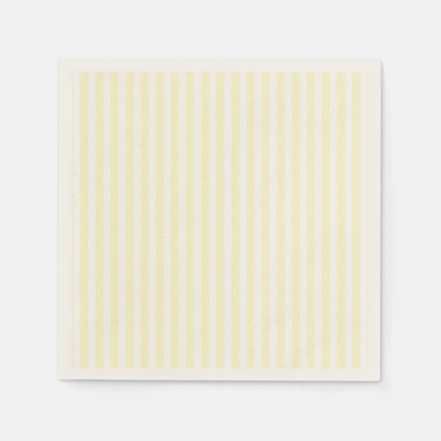 Pastel Lemon Yellow and White Stripes Pale Yellow Napkins (Front)