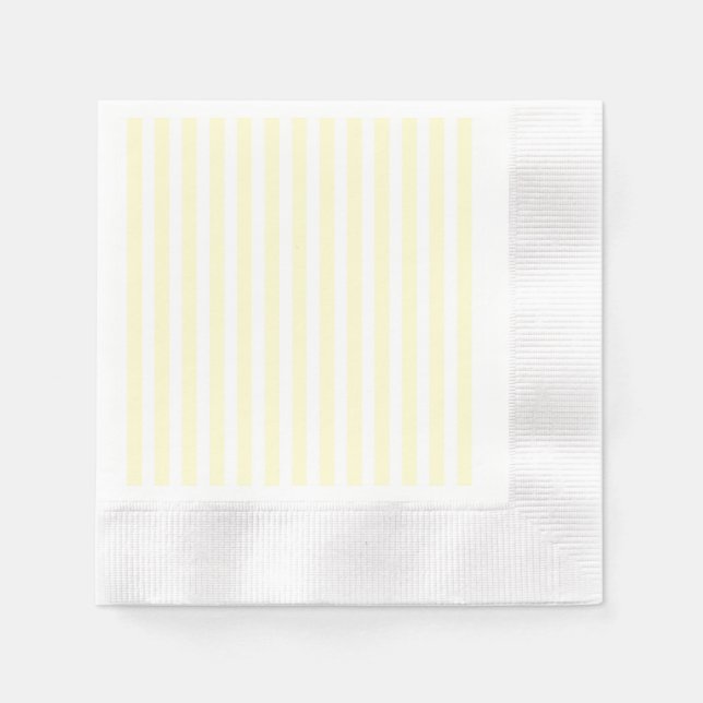 Pastel Lemon Yellow and White Stripes Pale Yellow Paper Napkins (Front)